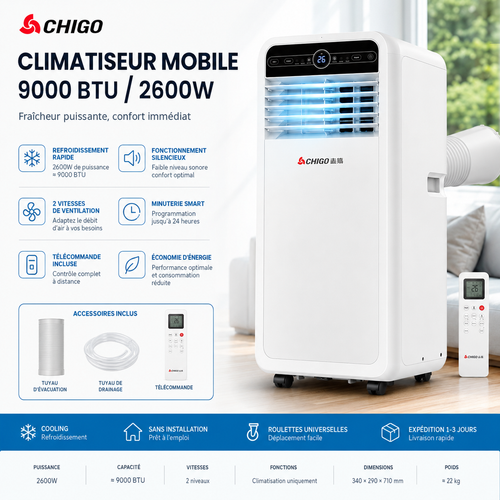 CHIGO® Climatiseur Portable 9000 BTU